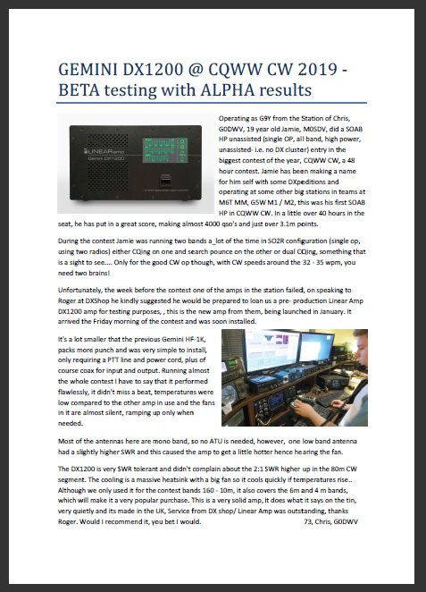 DX1200 amp in use at CQWWW CW 2019